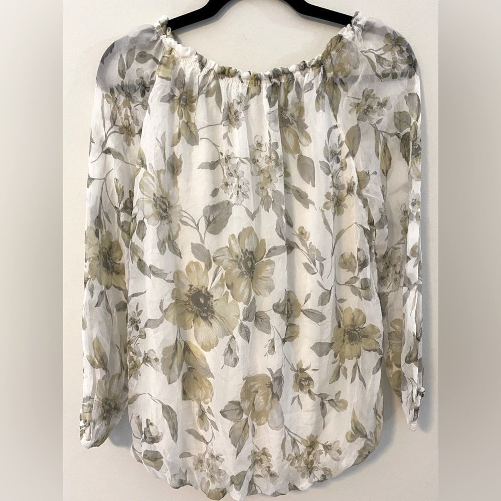 Italian Made Floral Peasant Long Sleeve Blouse, Soft & Silky, Size S - Picture 1 of 9